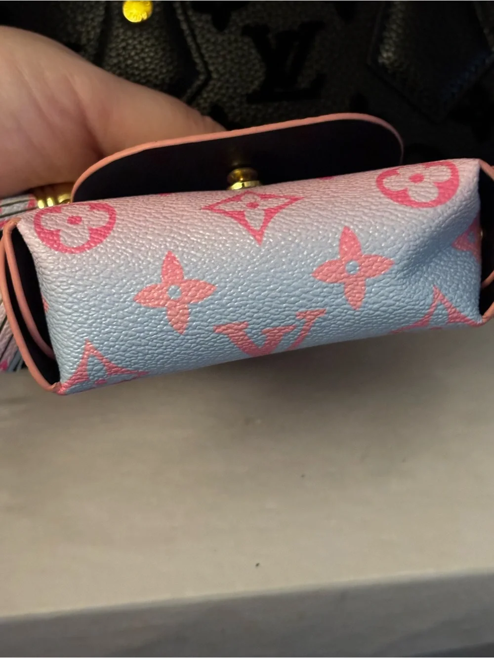 Brand New !  Pink & Light Blue Mini Monogram Key Pouch Charm 👇